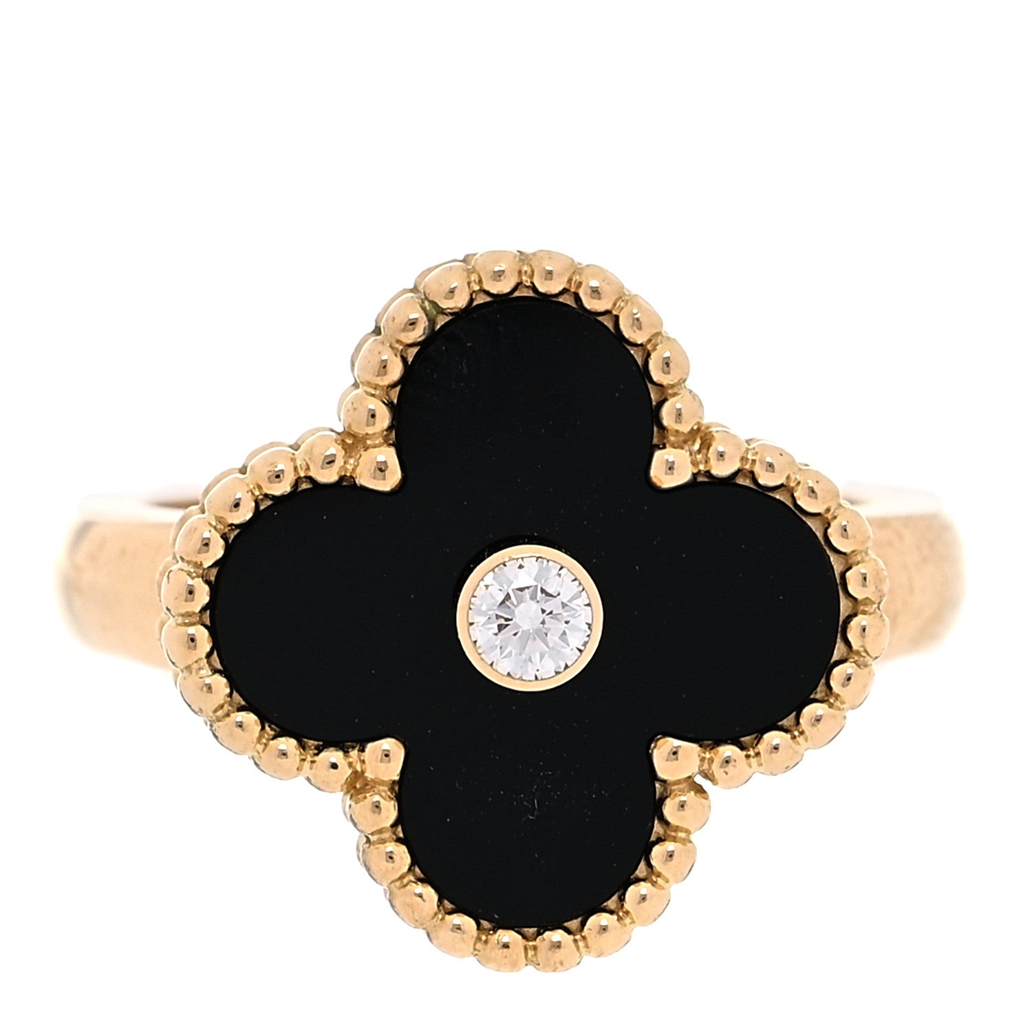 Van Cleef & Arpels 18K Yellow Gold Diamond Black Onyx Vintage Alhambra Ring 48 4.5 1 of 6