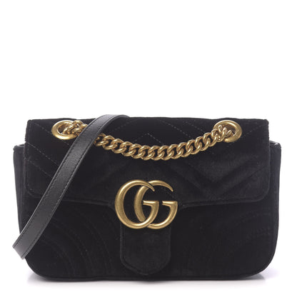 Gucci Velvet Matelasse Mini GG Marmont Shoulder Bag Black 1 of 9