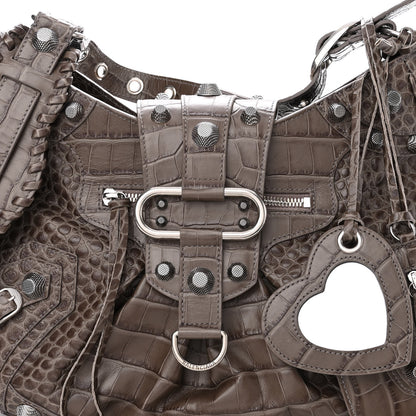 Balenciaga Extra Supple Calfskin Crocodile Embossed Medium Le Cagole Shoulder Bag Medium Grey 7 of 9