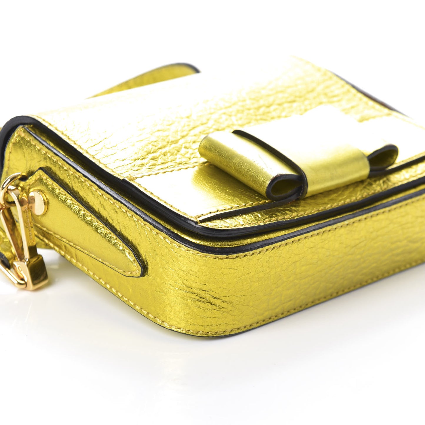 Metallic Calfskin Bow Detail Berkeley Crossbody Yellow