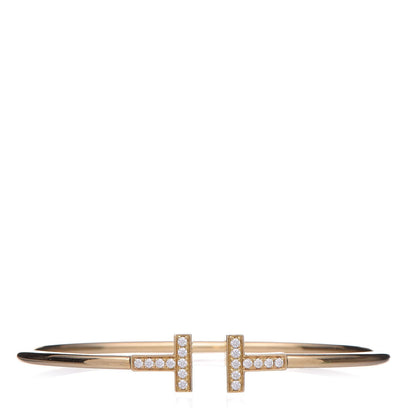 Tiffany 18K Yellow Gold Diamond T Wire Bracelet 1 of 7