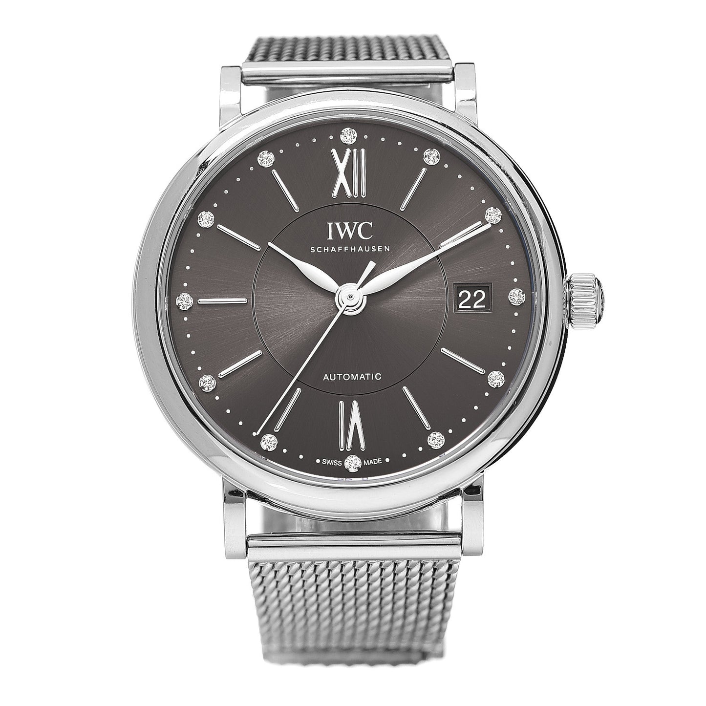 Stainless Steel Diamond 37mm Portofino Automatic Watch Grey IW458110