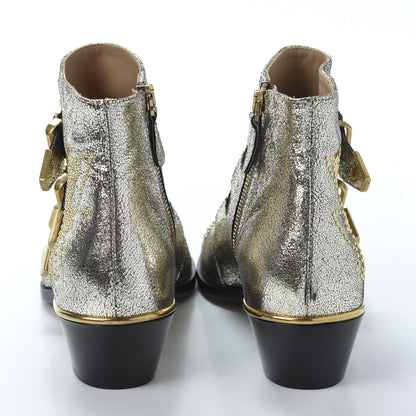 Chloe Metallic Nappa Sheepskin Studded Susanna Ankle Boots 36 Gold 5 of 9