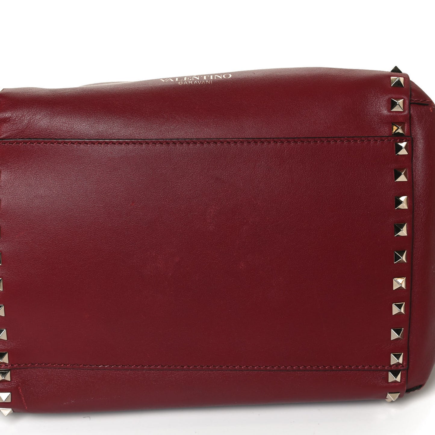 Vitello Rockstud Double Handle Cinch Tote Red
