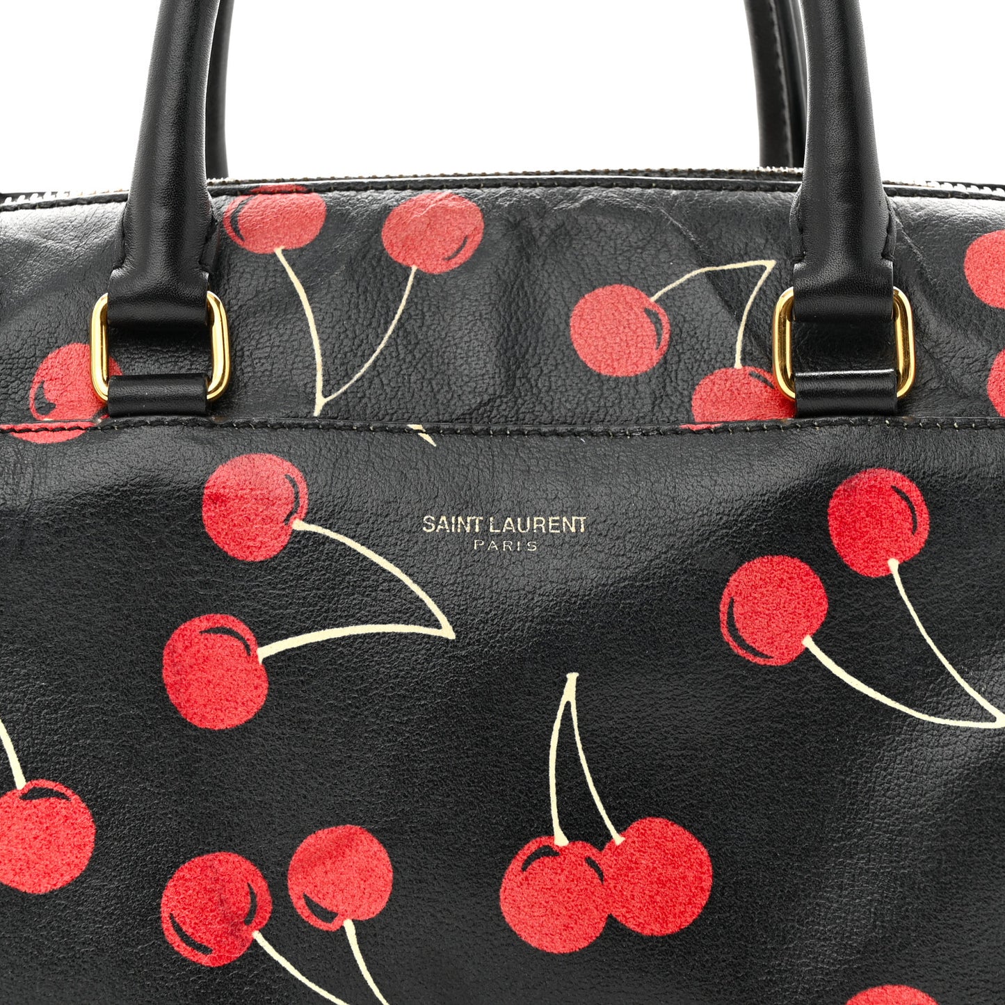 Calfskin Cherry Print Classic Baby Duffle Black Red