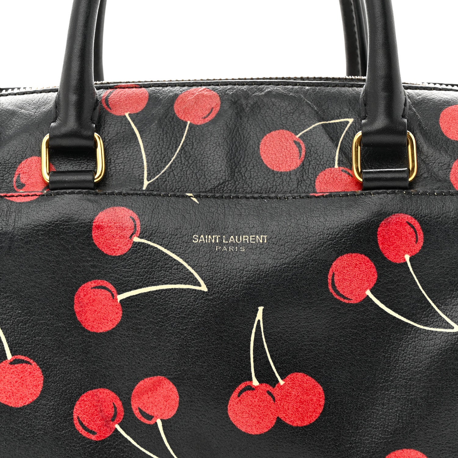 Saint Laurent Calfskin Cherry Print Classic Baby Duffle Black Red 8 of 16