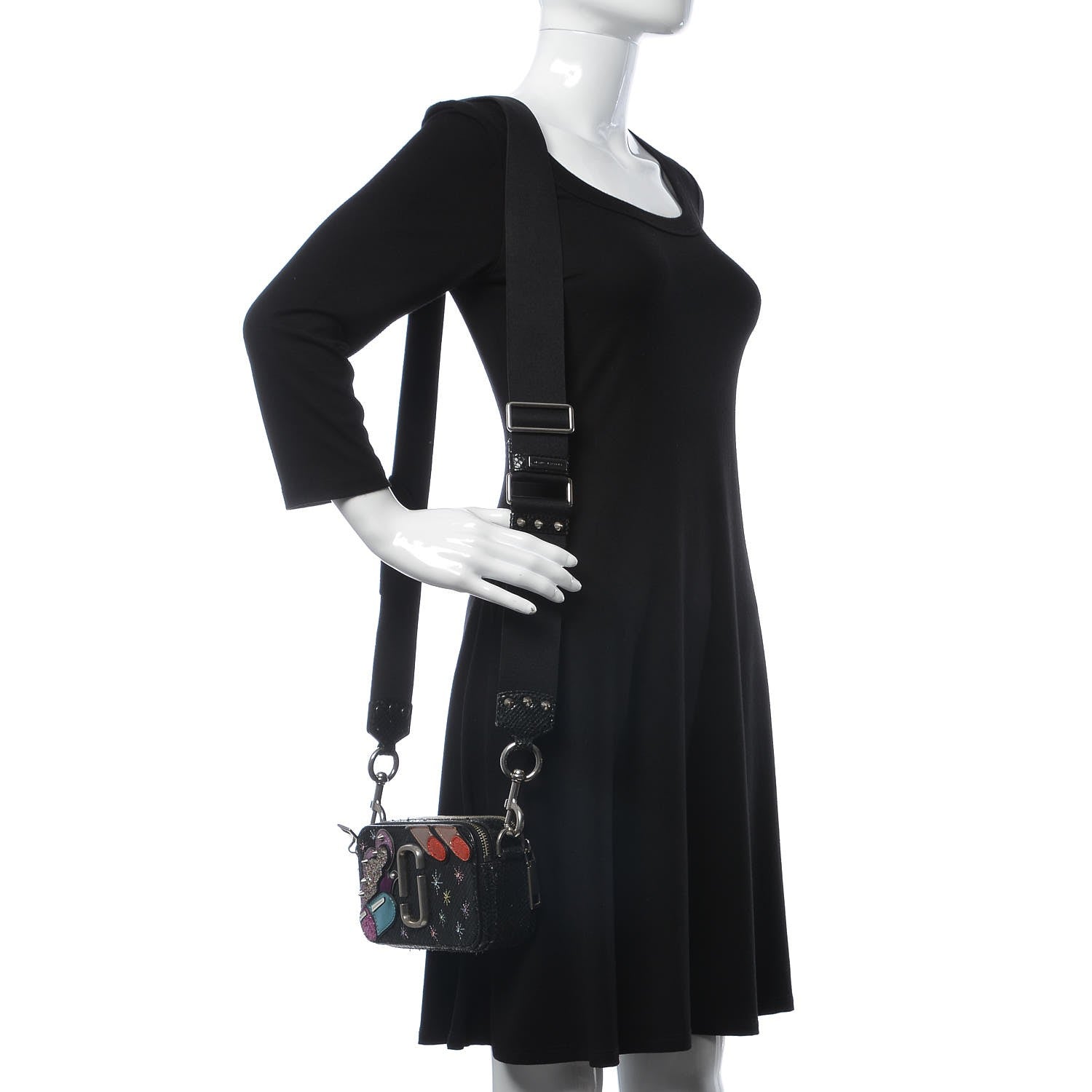 Marc Jacobs Metallic Sheepskin Python Embossed Snapshot Camera Bag Black 2 of 16