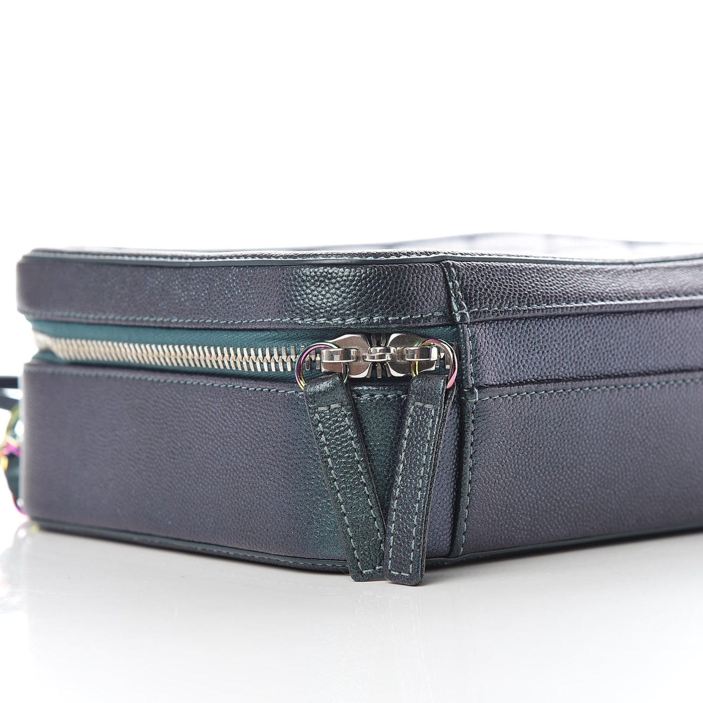 Iridescent Caviar Quilted Medium CC Filigree Vanity Case Dark Turquoise
