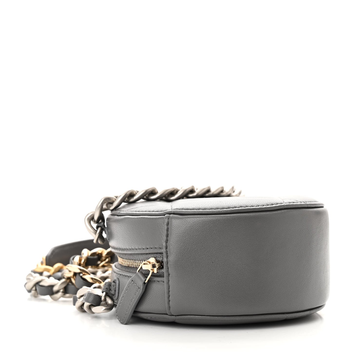 Lambskin Quilted Chanel 19 Round Clutch With Chain Grey