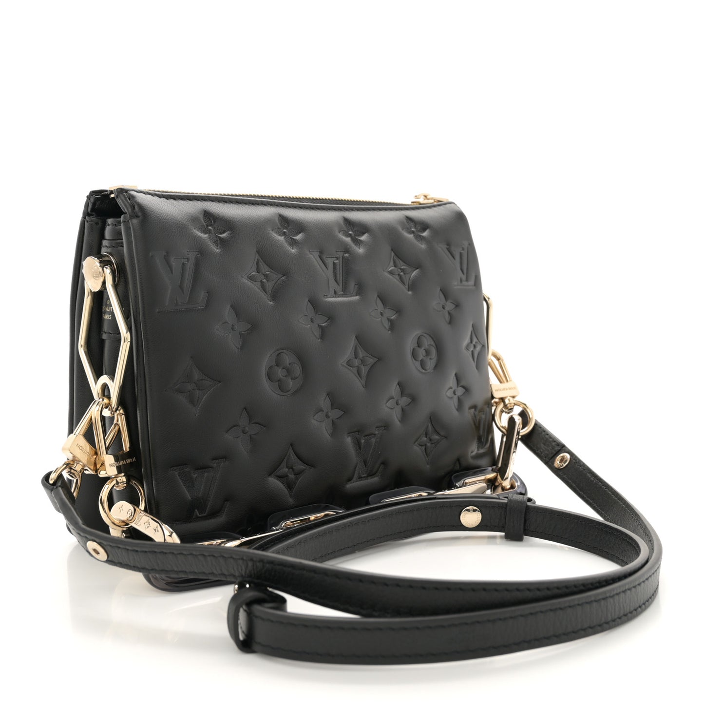 Lambskin Swarovski Crysta Embossed Monogram Coussin BB Black