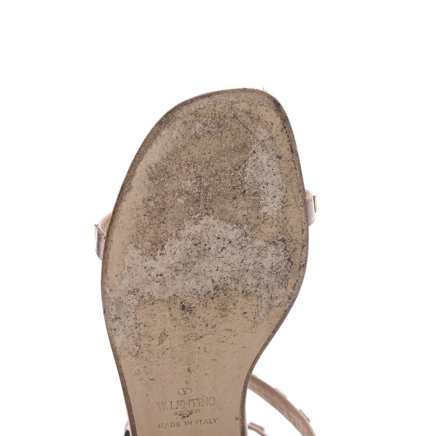Calfskin Rockstud Ankle T-Strap Flat Sandals 35 Water Rose