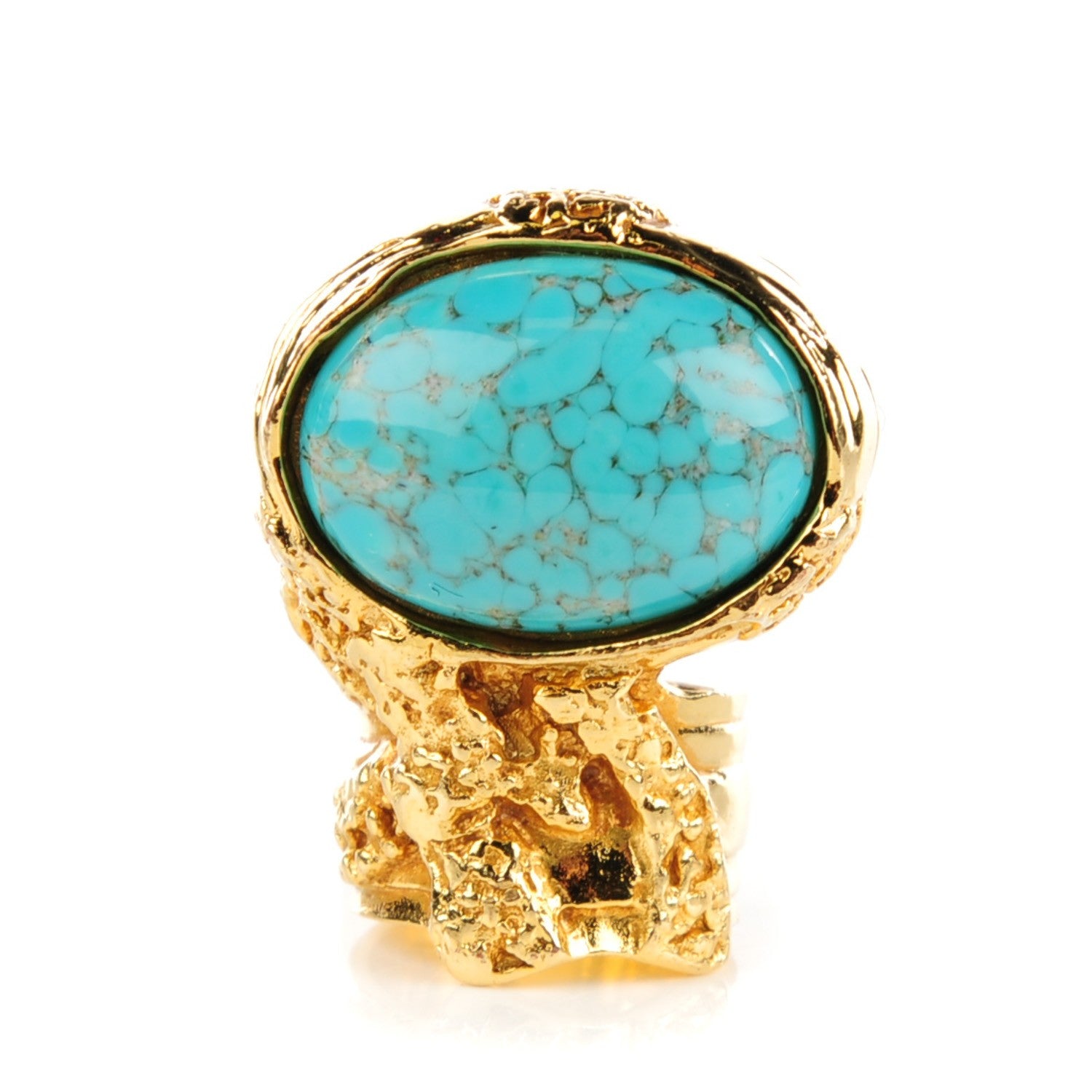 Saint Laurent Glass Cabochon Arty Ovale Ring 5 Gold Turquoise 1 of 5