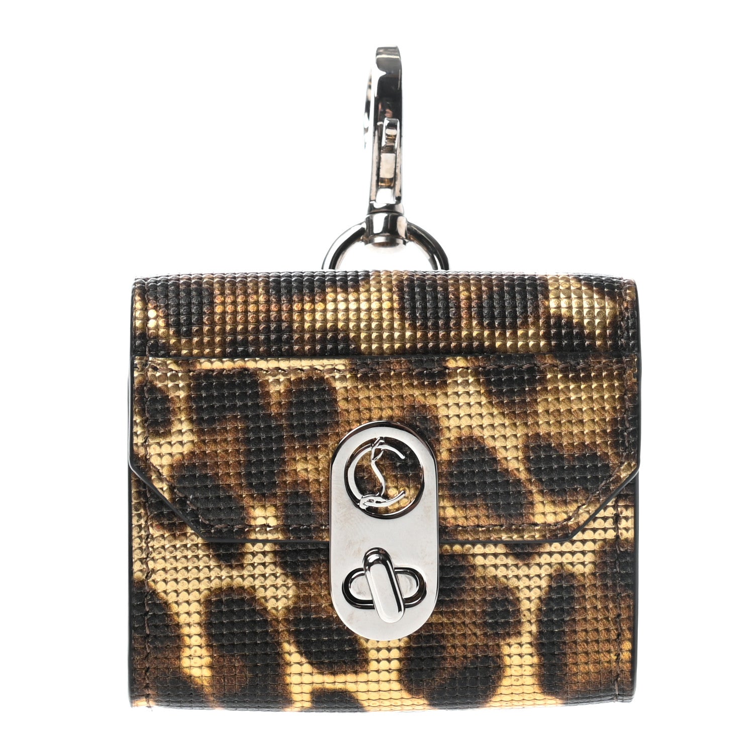 Christian Louboutin Metallic Calfskin Coins Leopard Print Elisa Belt Bag Case Gold Silver 1 of 5