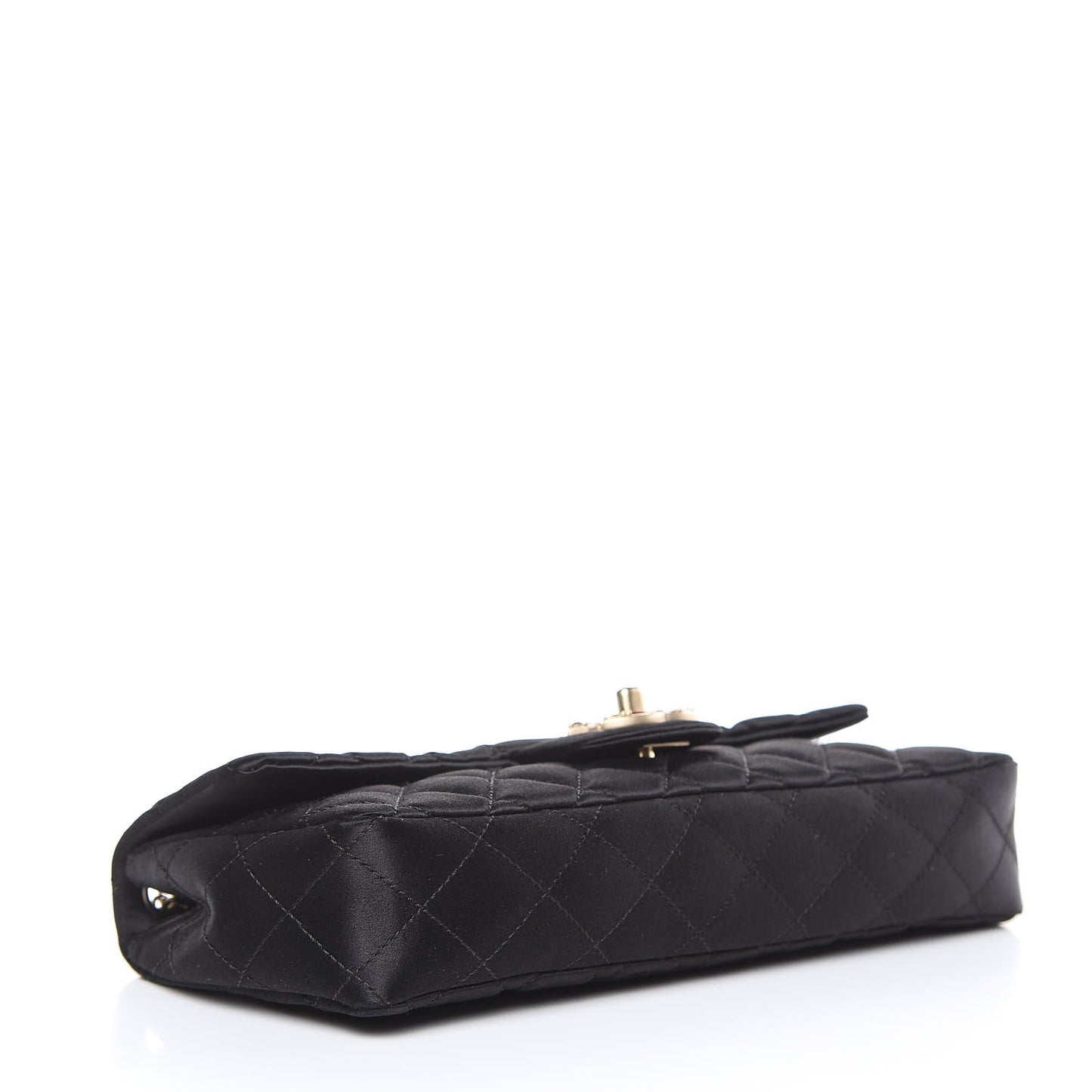 Satin Quilted Jeweled East West Flap Black