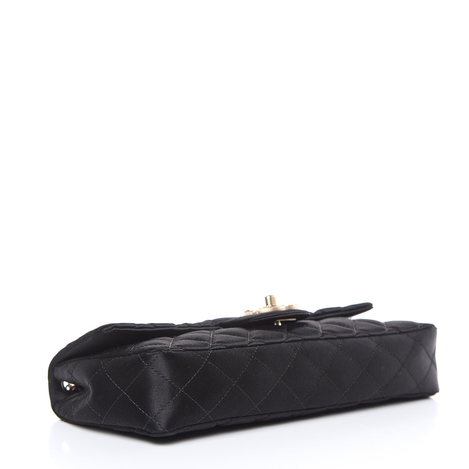 Chanel Satin Quilted Jeweled East West Flap Black 4 of 9