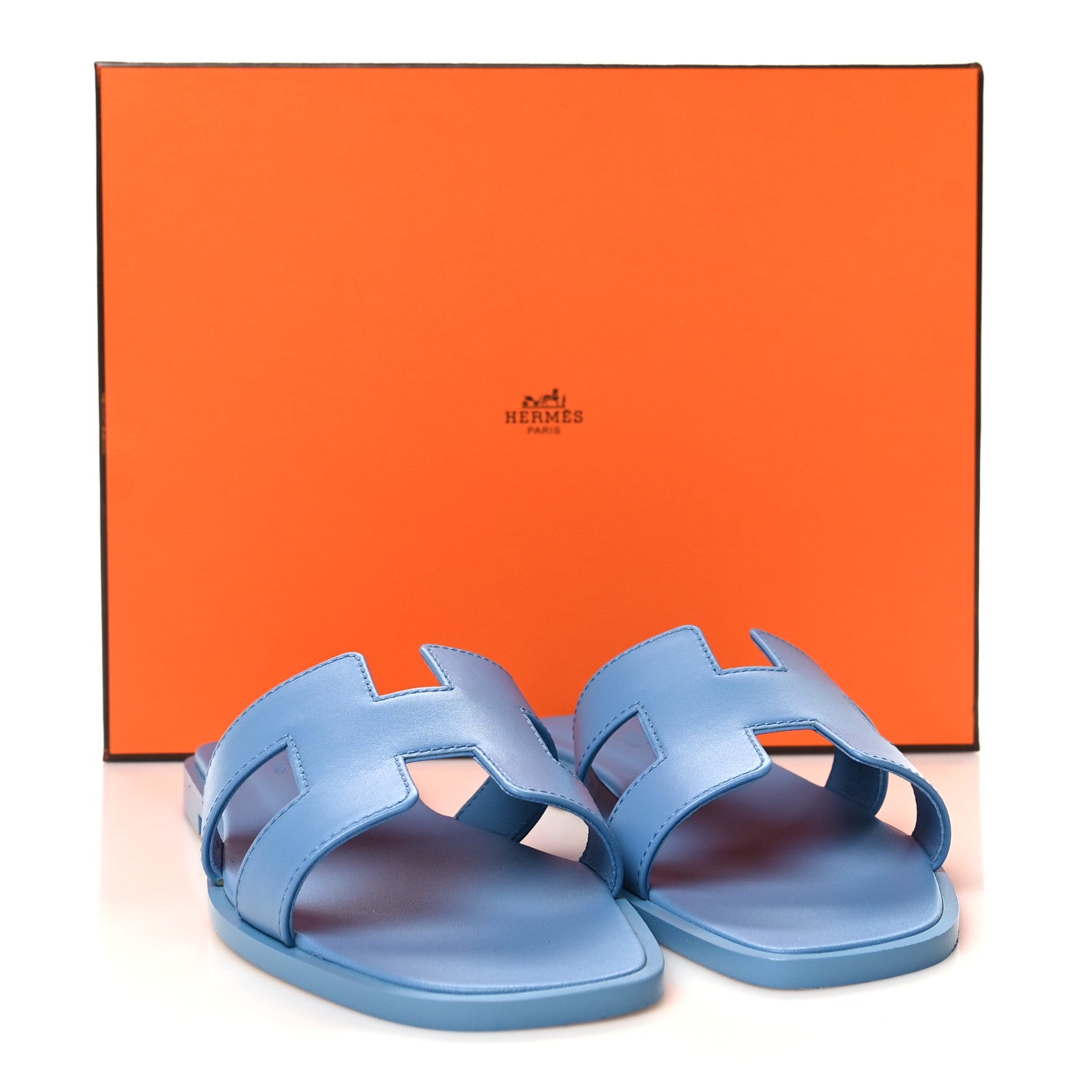 Hermes Box Calfskin Oran Sandals 35 Bleu Cameo 9 of 9