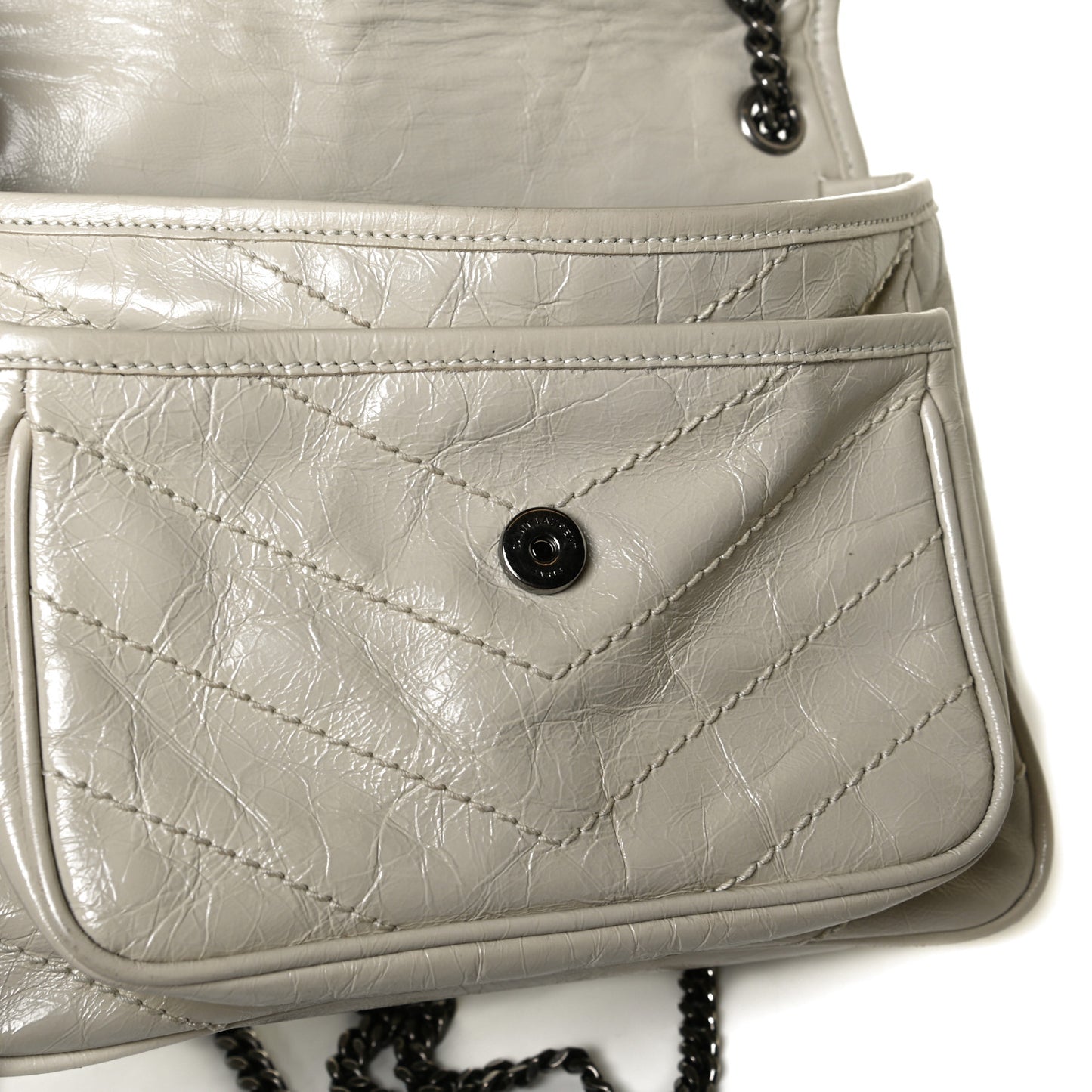 Crinkled Calfskin Matelasse Monogram Baby Niki Chain Satchel Light Natural