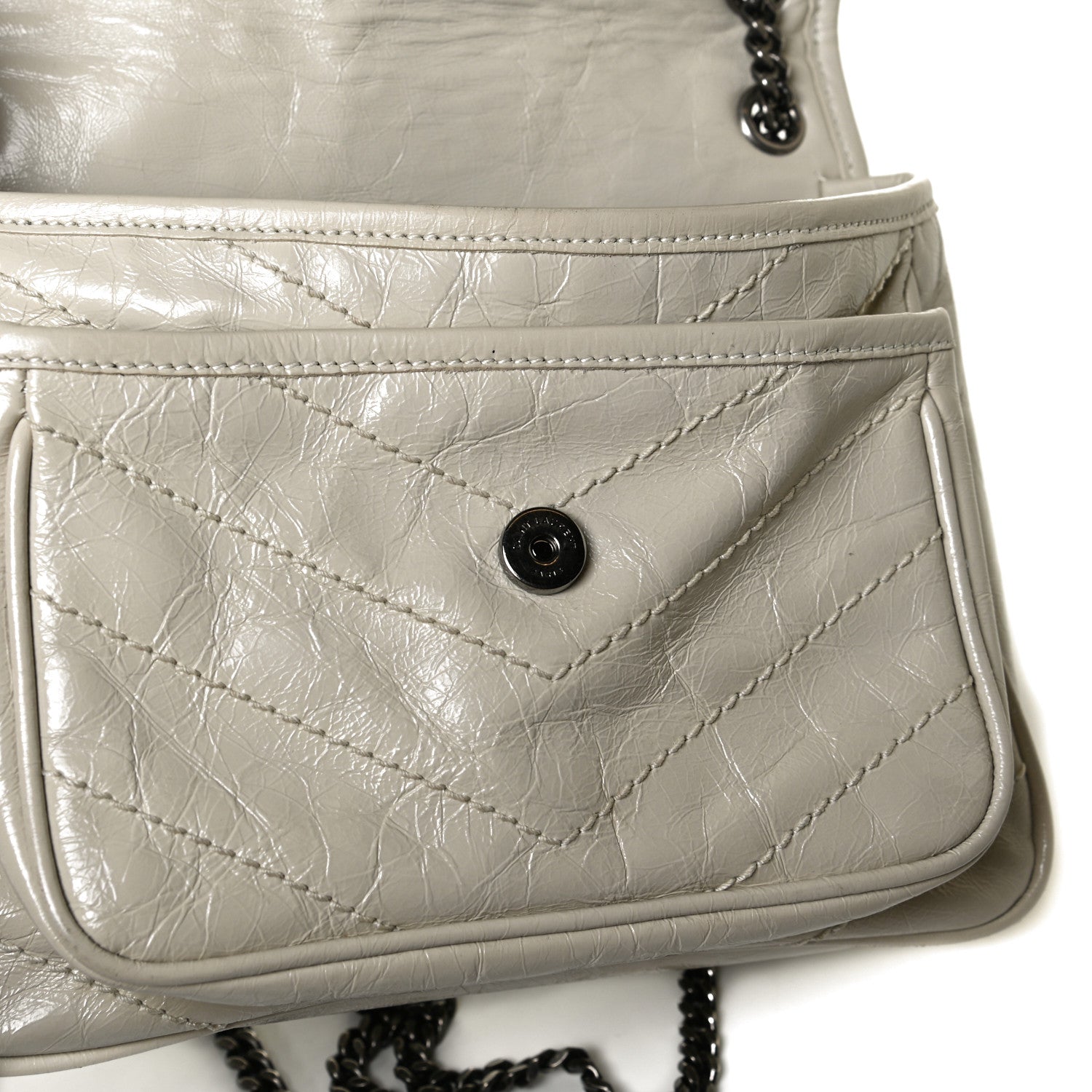 Saint Laurent Crinkled Calfskin Matelasse Monogram Baby Niki Chain Satchel Light Natural 12 of 16