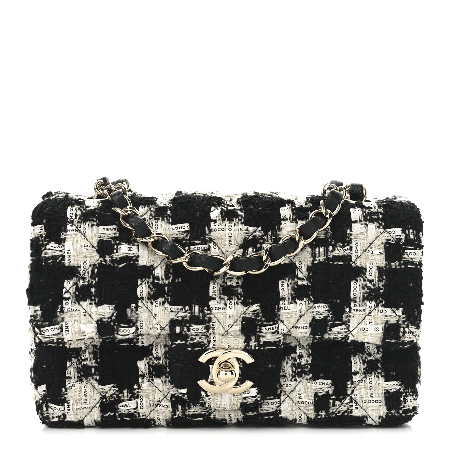 Chanel Tweed Quilted Mini Rectangular Flap Black Ecru White 1 of 10