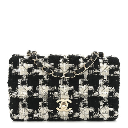Chanel Tweed Quilted Mini Rectangular Flap Black Ecru White 1 of 10