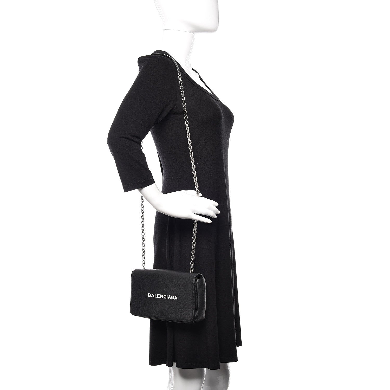 Balenciaga Pebbled Calfskin Everyday Chain Wallet Black 2 of 13
