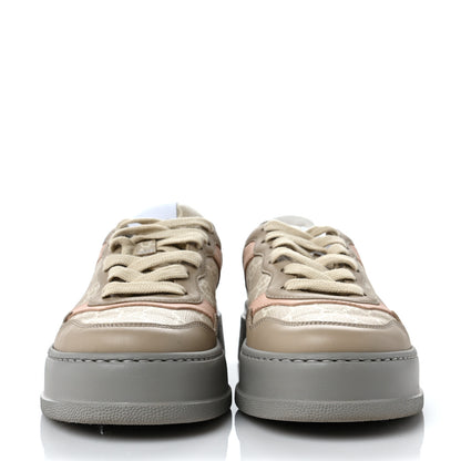 Gucci Calfskin GG Supreme Monogram Perforated Womens Platform 55mm Sneakers 37 Apricot Pink Beige Grey 2 of 8
