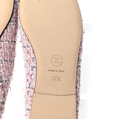Chanel Tweed Grosgrain Cap Toe Ballerina Flats 37.5 Pink Black 6 of 8