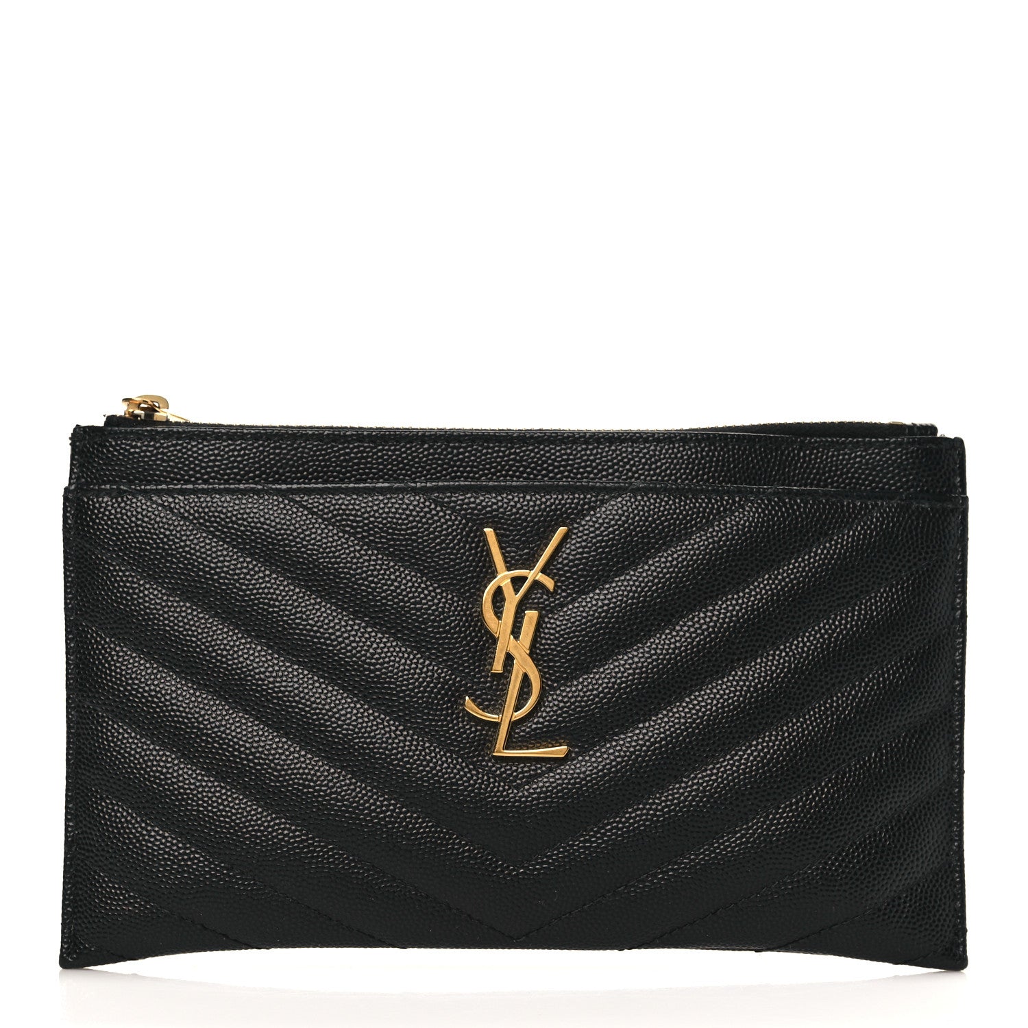 Saint Laurent Grain De Poudre Chevron Monogram Bill Pouch Black 1 of 8