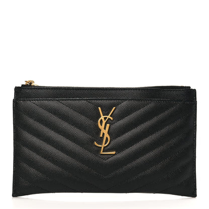 Saint Laurent Grain De Poudre Chevron Monogram Bill Pouch Black 1 of 8