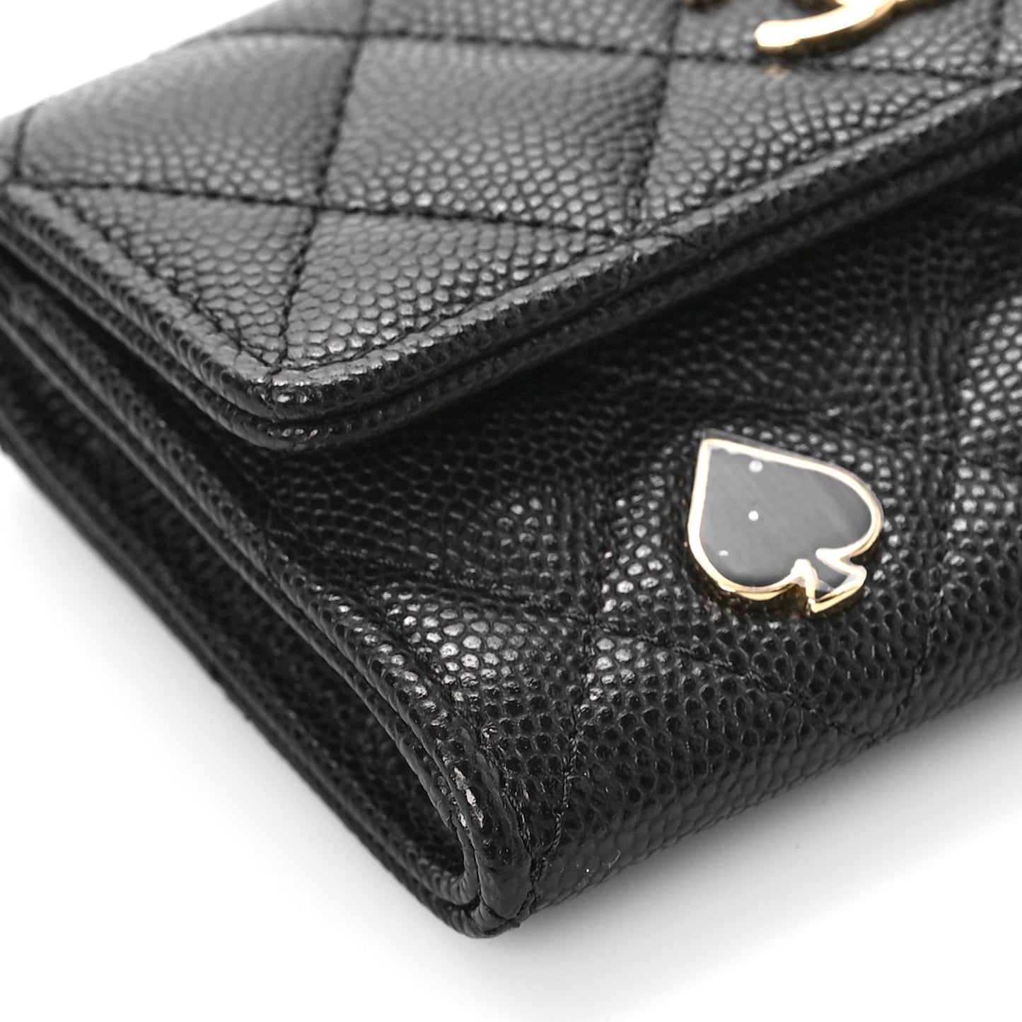 Caviar Quilted Enamel Coco Casino Flap Card Holder Wallet Black