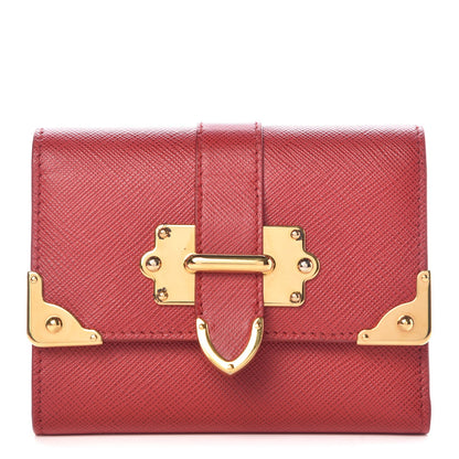 Prada Saffiano Cahier Compact Flap Wallet Fuoco 1 of 7