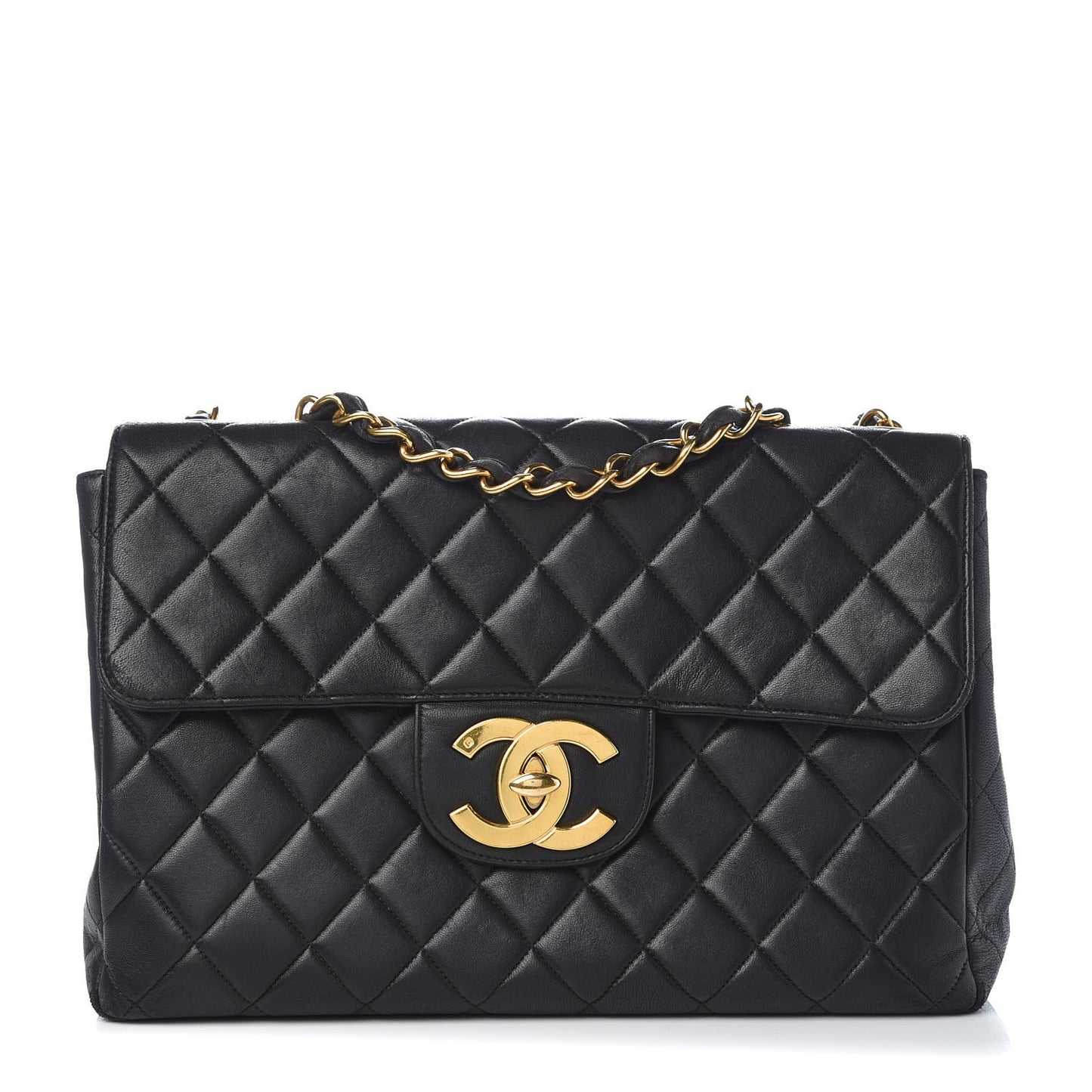 Lambskin Quilted Jumbo Single Flap Black