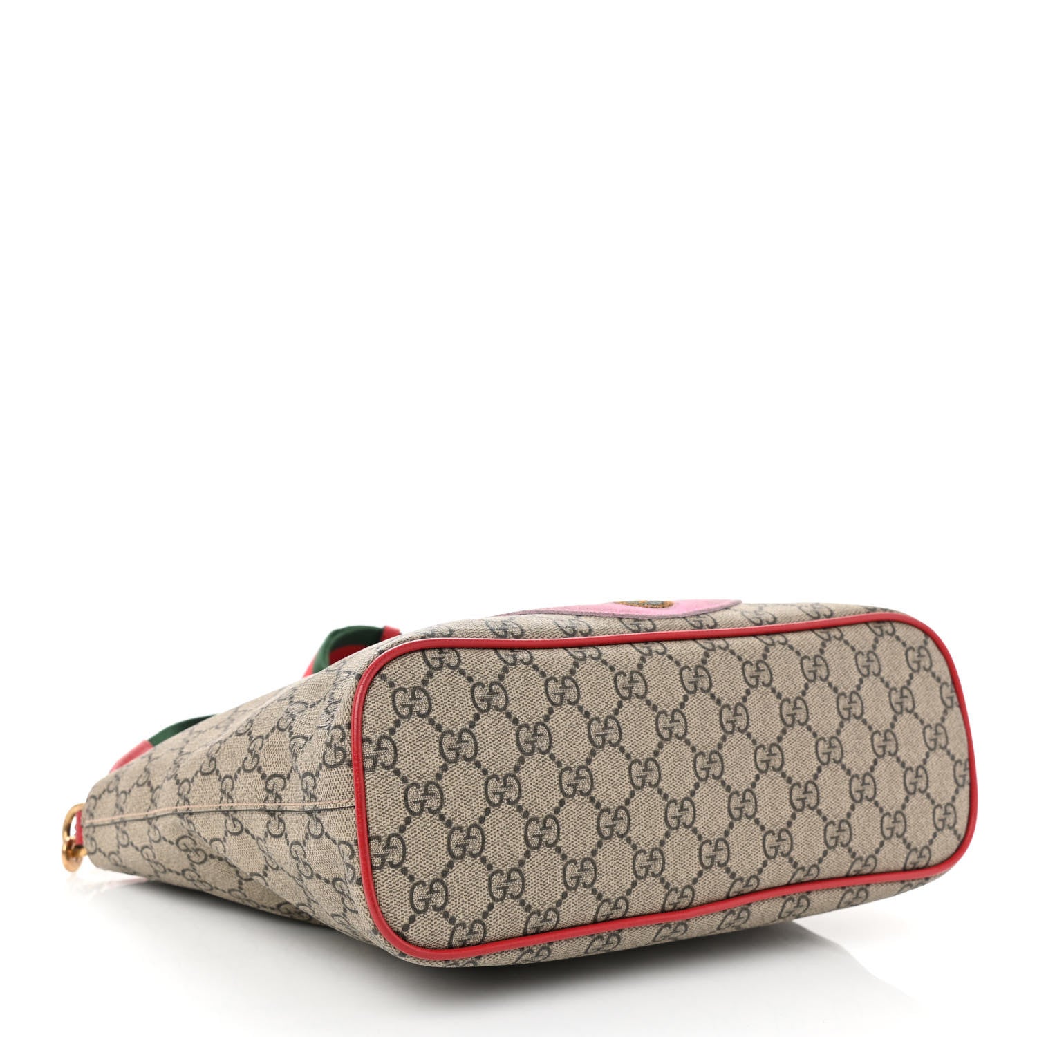 Gucci Soft GG Supreme Monogram Web Bosco Patch Small Crossbody Tote Beige Malva Hibiscus Red 4 of 9