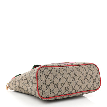 Gucci Soft GG Supreme Monogram Web Bosco Patch Small Crossbody Tote Beige Malva Hibiscus Red 4 of 9