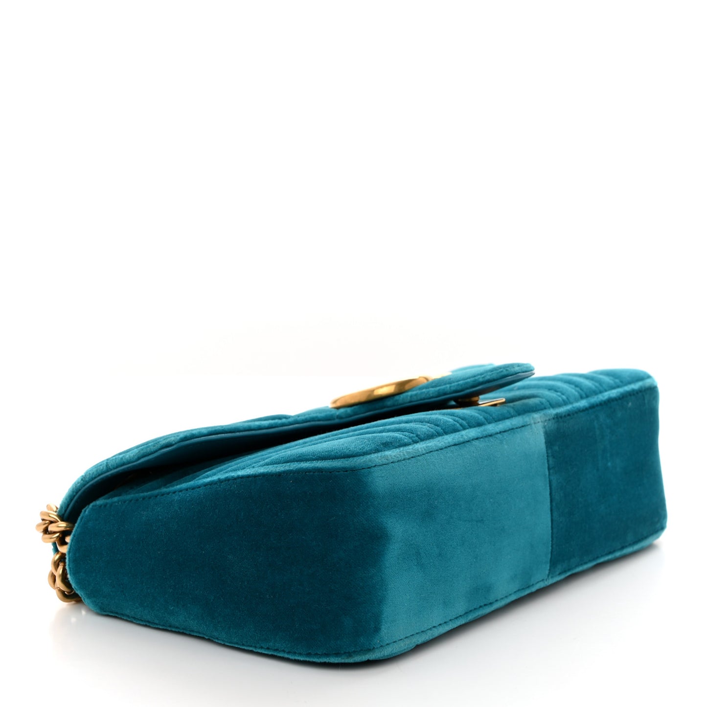 Velvet Matelasse Small GG Marmont Shoulder Bag Pavone Cyan