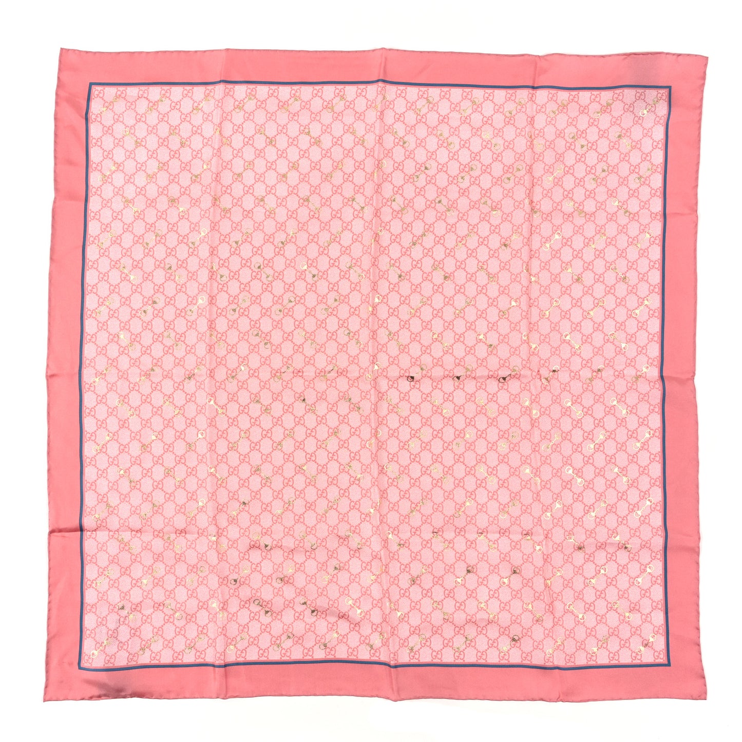 Silk Twill GG Monogram GG Gold Horsebit Square Scarf Pink Sky Blue