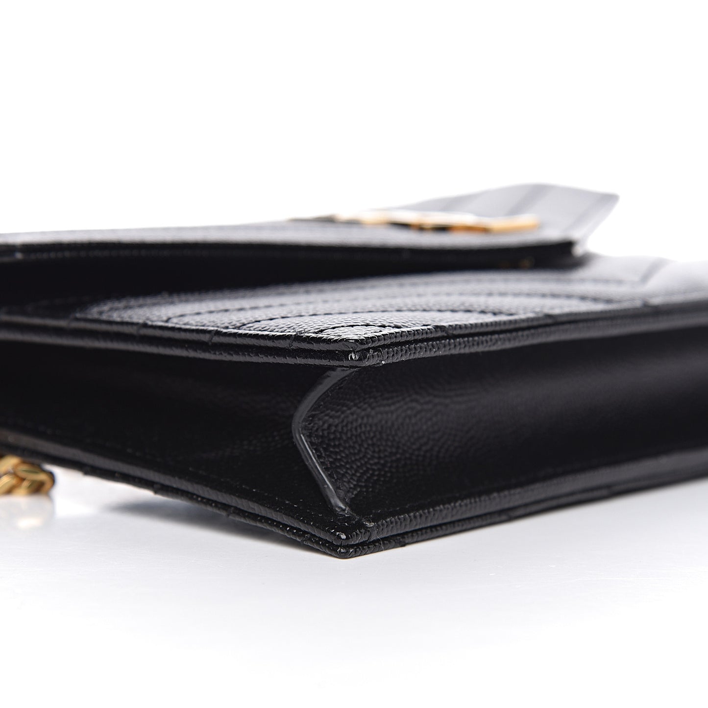 Grain De Poudre Matelasse Chevron Monogram Envelope Chain Wallet Black