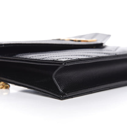 Saint Laurent Grain De Poudre Matelasse Chevron Monogram Envelope Chain Wallet Black 7 of 10