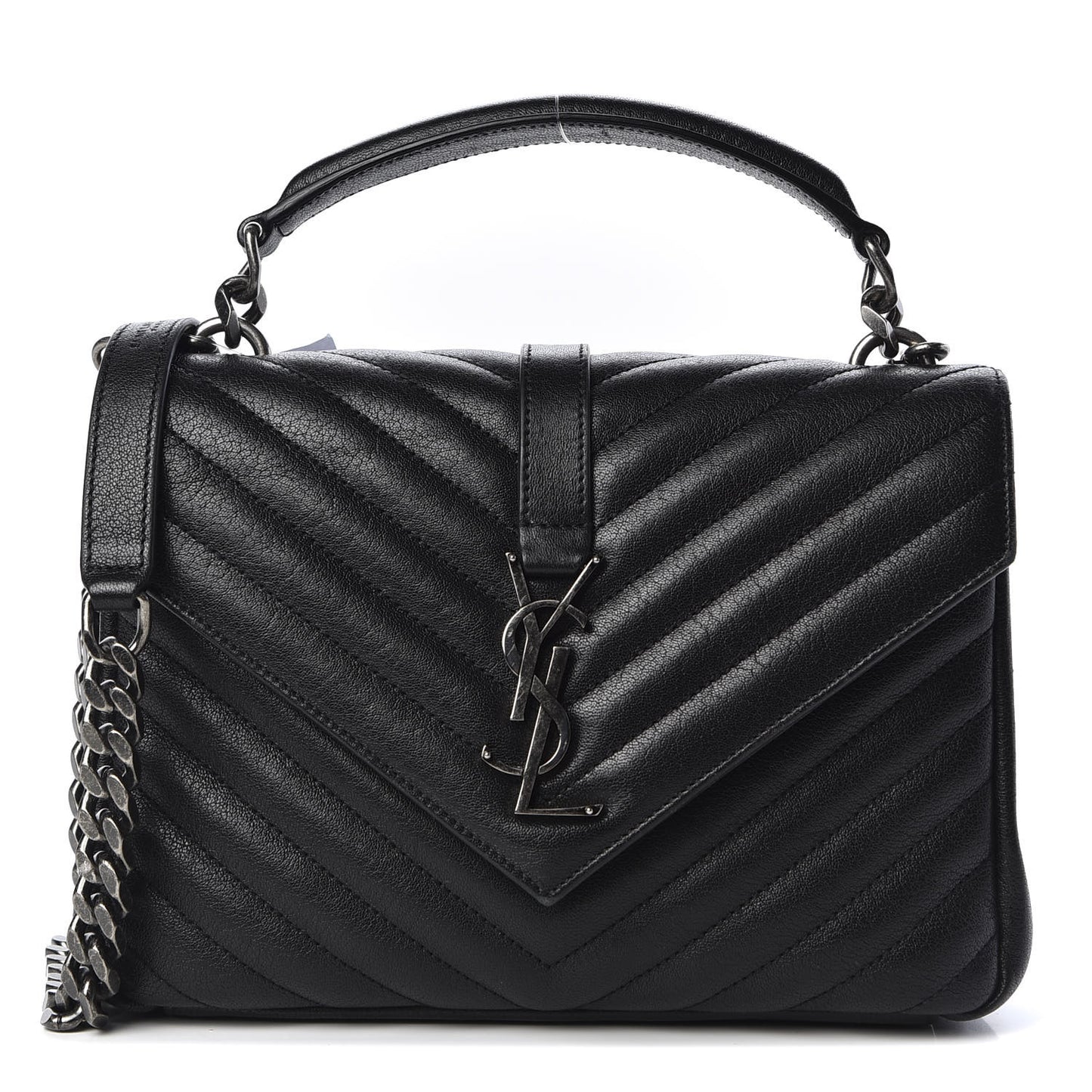 Sheepskin Matelasse Chevron Monogram Medium College Bag Black