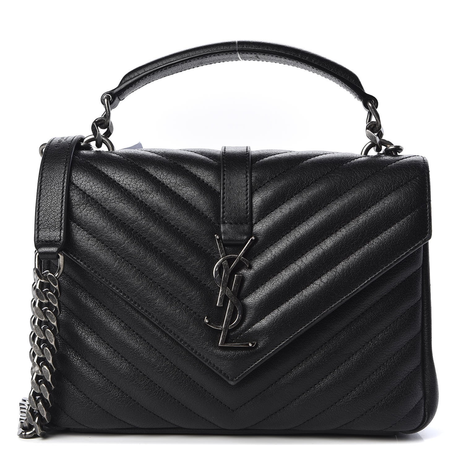 Saint Laurent Sheepskin Matelasse Chevron Monogram Medium College Bag Black 1 of 9
