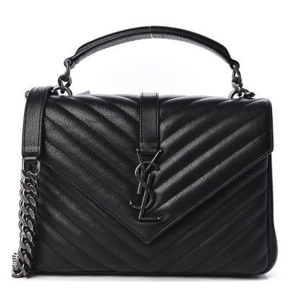 Saint Laurent Sheepskin Matelasse Chevron Monogram Medium College Bag Black 1 of 9
