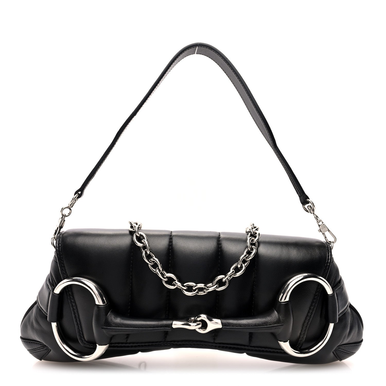 Gucci Nappa Vertical Matelasse Medium Maxi Horsebit Chain Shoulder Bag Black 1 of 9