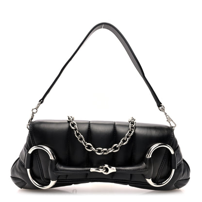 Gucci Nappa Vertical Matelasse Medium Maxi Horsebit Chain Shoulder Bag Black 1 of 9