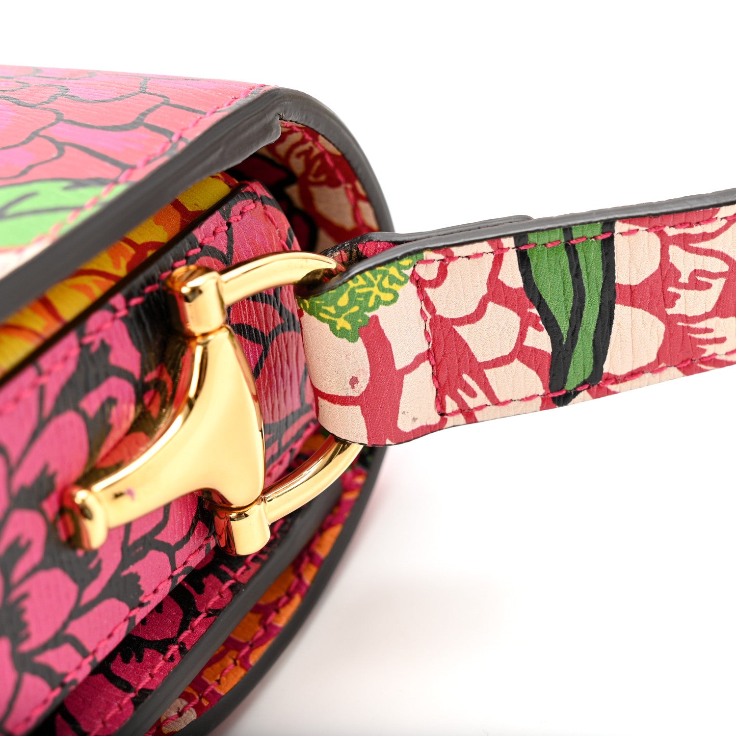 Gucci X KEN SCOTT New Shangai Calfskin Pomponica Print Horsebit 1955 Shoulder Bag Multicolor Fuxia Pompon 11 of 11