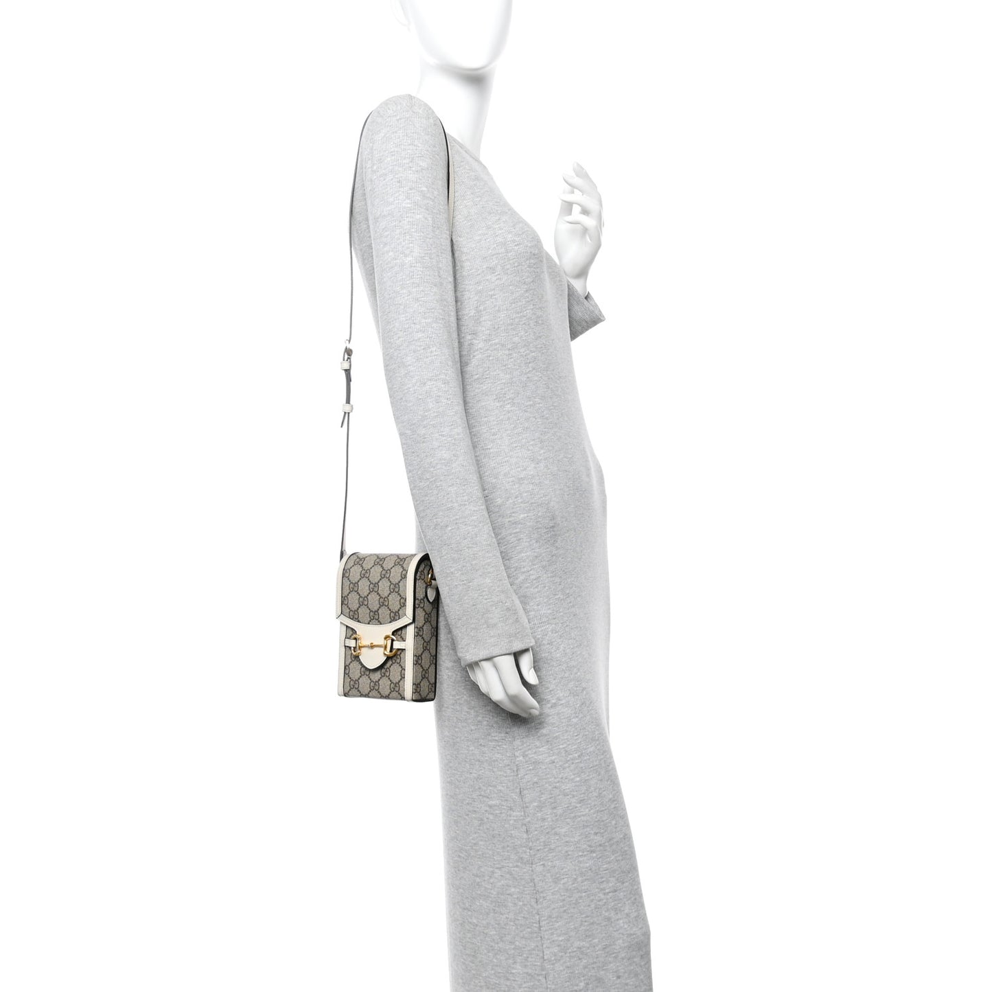 GG Supreme Monogram Azalea Calfskin Mini Horsebit 1955 Crossbody Bag Beige Ebony Mystic White