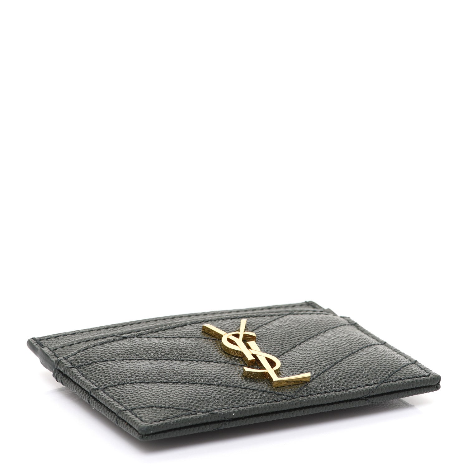 Saint Laurent Grain De Poudre Matelasse Chevron Monogram Credit Card Case Peacock Green 4 of 9