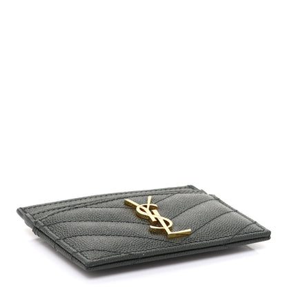 Saint Laurent Grain De Poudre Matelasse Chevron Monogram Credit Card Case Peacock Green 4 of 9