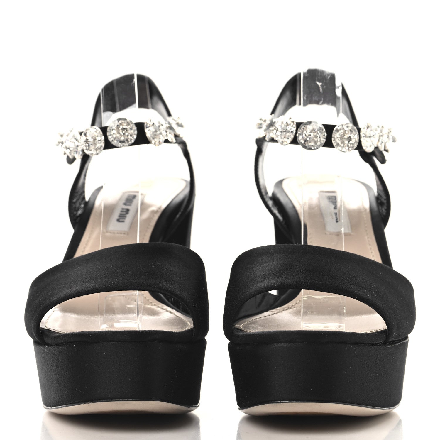 Miu Miu Satin Crystal Platform Sandals 37 Black 3 of 8