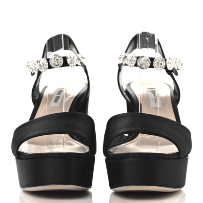 Miu Miu Satin Crystal Platform Sandals 37 Black 3 of 8