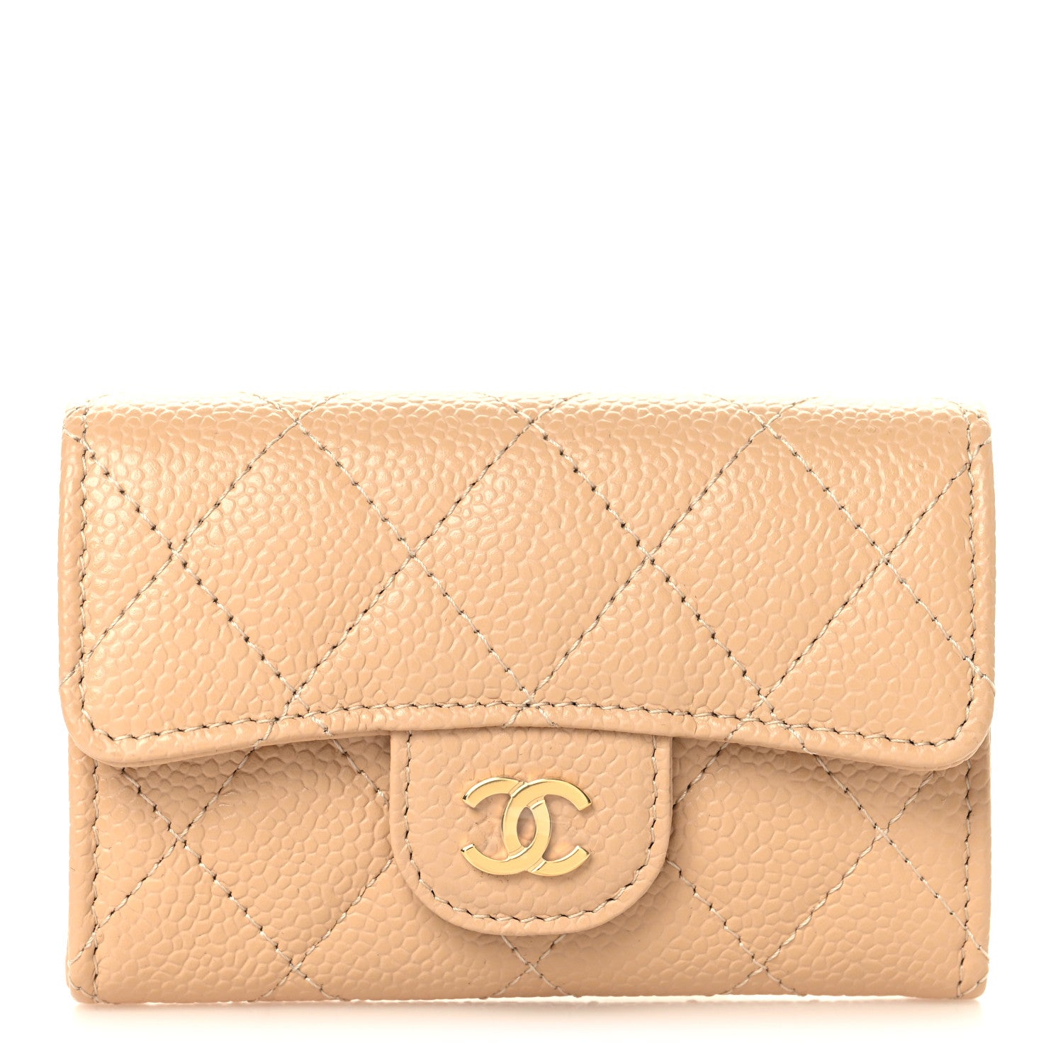 Chanel Caviar Quilted Flap Card Holder Wallet Beige 1 of 9
